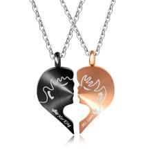 chinese stainless steel her king his queen heart lovers couple  pendant necklace valentine day gifts for her
